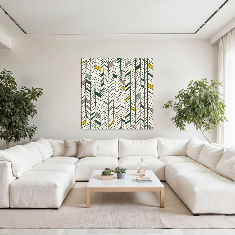 Art contemporain contemporain abstrait coloré, Vert / jaune / blanc, H 48 po x l 48 po