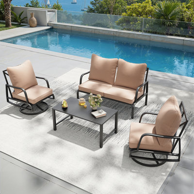 4 Piece Outdoor Conversation Set With Swivel Chair For 4 Person
