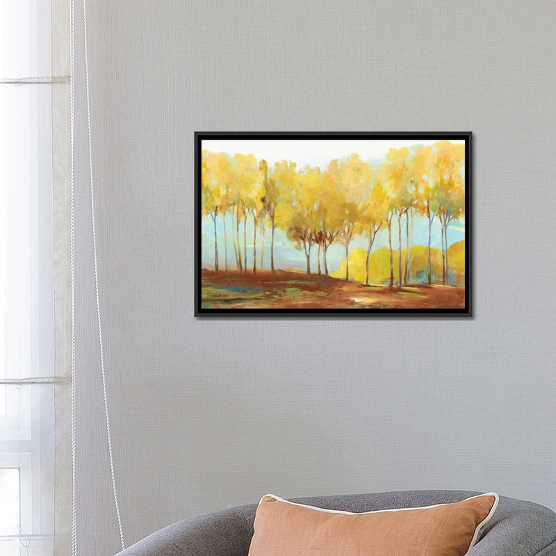 «Yellow Trees», reproduction sur toile, H 18 po x l 26 po x P 1,5 po, Toile encadrée noire, Pas de tapis