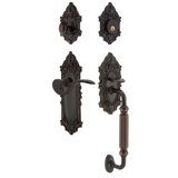 Nostalgic Warehouse Victorian Plate F Grip Handleset with Single Cylinder Deadbolt and Manor Lever