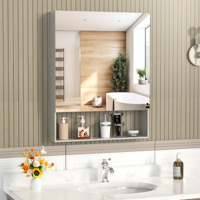 Armoire à pharmacie murale en aluminium 24 po x 30 po avec miroir, argent, tablettes réglables, alliage de haute qualité, usure, formaldéhyde corrosif, charnières silencieuses, armoire de rangement à 3 couches