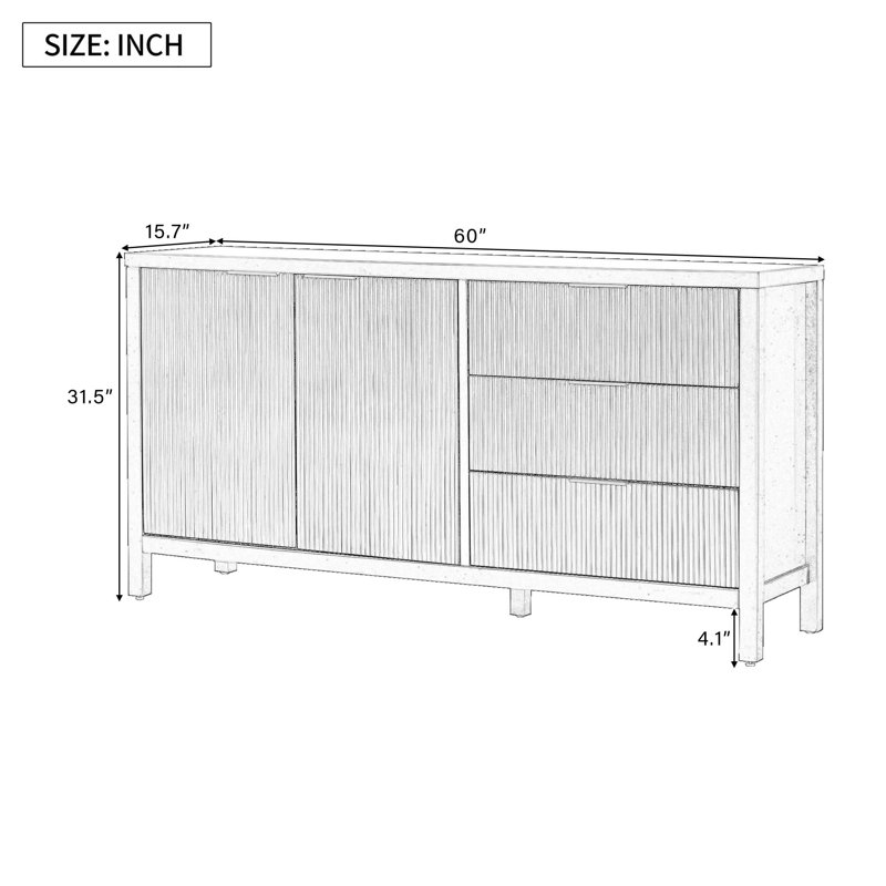 60"W Minimalist Wave-Pattern Sideboard With Functional Storage, Black