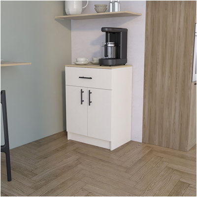 Armoire pour garde-manger Netal, cuisine, ivoire / chêne naturel