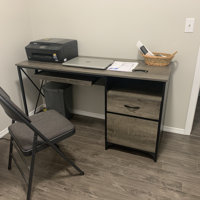 Labelle 55 W Writing Study Computer Table Workstation with Keyboard Tray Steelside Color (Top/Frame): Retro Gray Oak-Dark