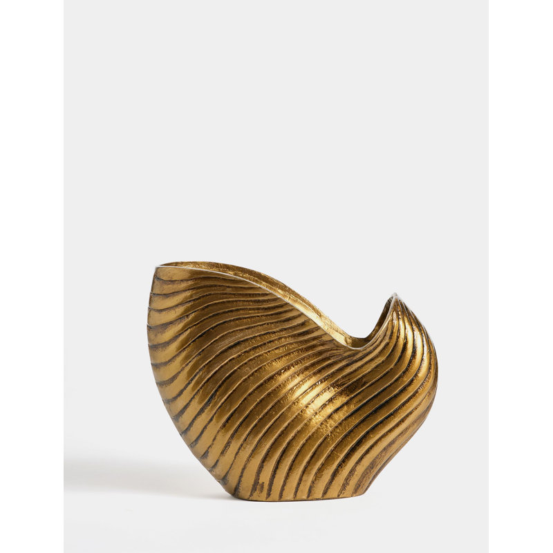 Coastal Glam Hand-Painted Waved Nautilus Decorative Vessel