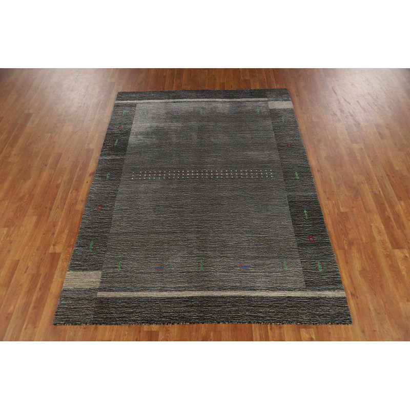 Tapis gris en laine gris de style Gabbeh 5 x 7