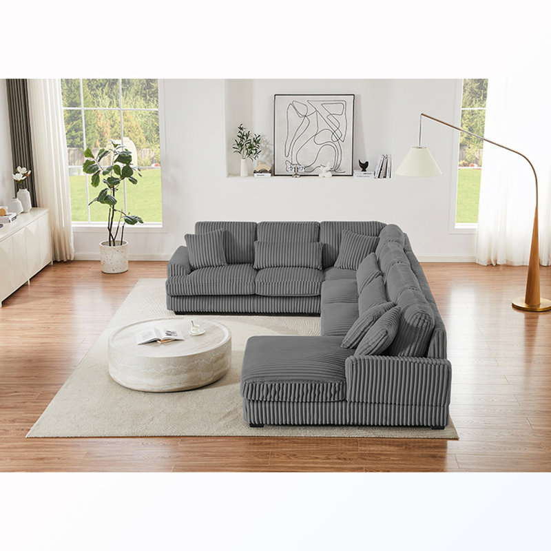 Canapé modulaire rembourré en U avec méridienne, Dark Grey Corduroy