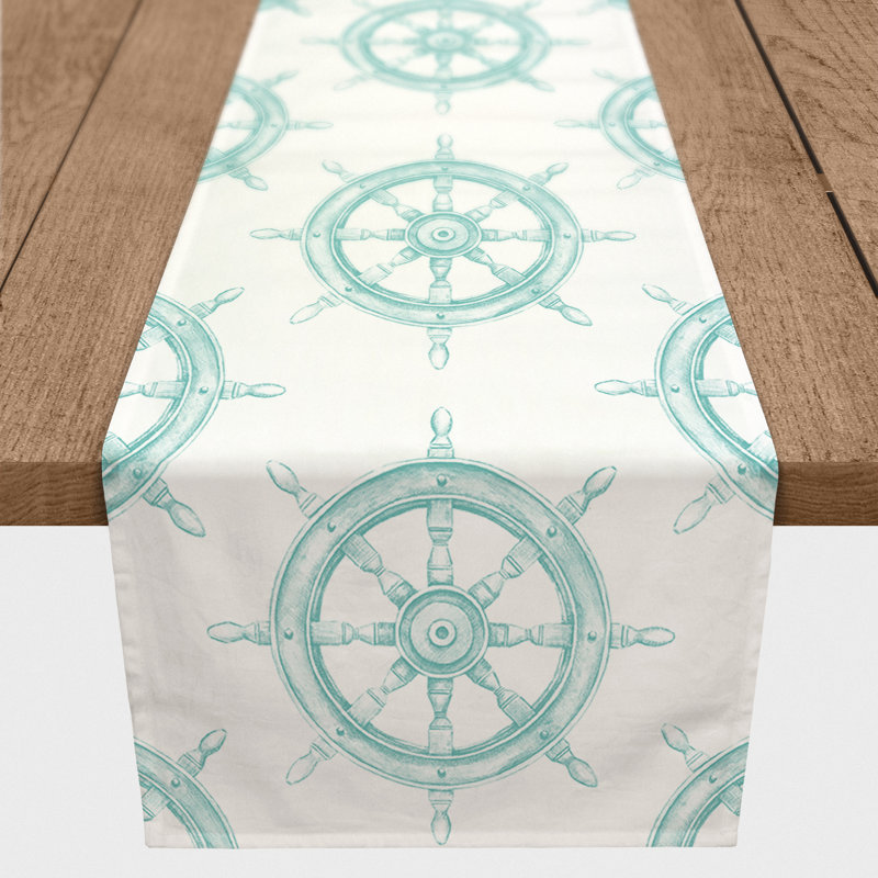 Boat Wheel Teal Table Runner, Teal, 90" x 16", 17