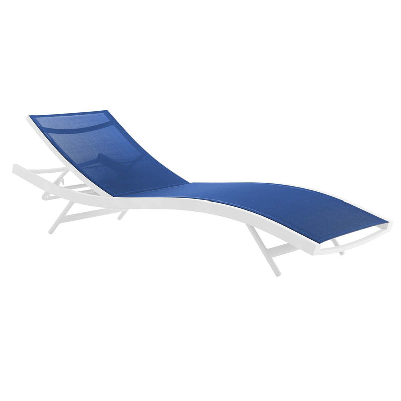 White Navy Mesh Outdoor Chaise Lounger Set with Adjustable Recline