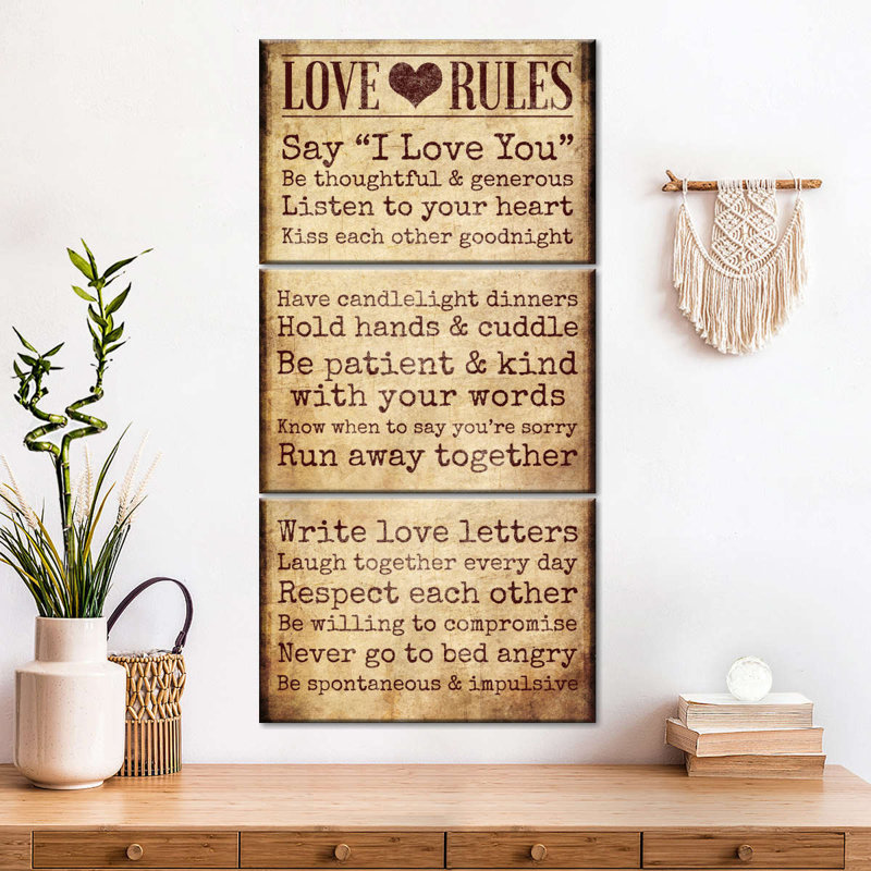 Love Love Love Rules - 3 impressions sur toile tendue, H 52 po x l 24 po x P 1,25 po
