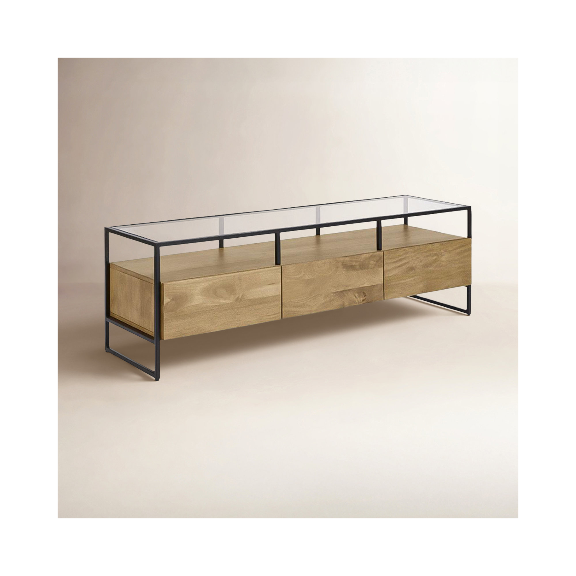 Maia Wide Tv Stand, Natural Wood