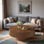 Table basse ronde moderne avec rainures, plateau de table épais et base robuste-1694692322