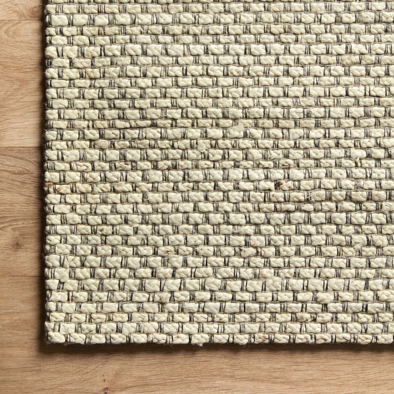 Abisai Beige Hand-Woven Checkered Jute Rug, Runner 2'6" x 7'6"