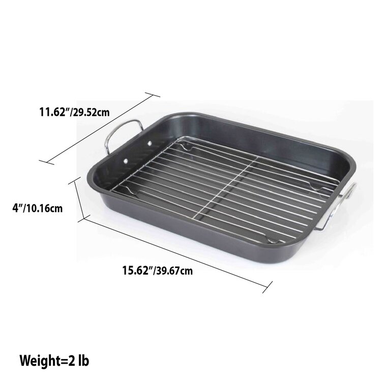 Rachael Ray Bakeware Nonstick Roaster/Roasting Pan with Reversible Rack,  16.5 Inch x 13.5 Inch, Gray