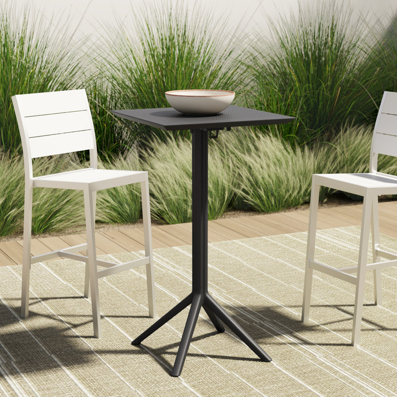 Farrah 23.6" W Square Foldable Resin Outdoor Bar Table, Black