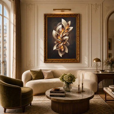 Tableau sur toile à motif abstrait tourbillonnant or et bronze