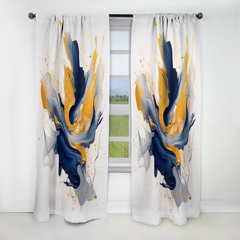 Dark Blue And Gold Strokes X - Fractals Curtain - Blackout Abstract Curtain - 1 Panels, 52" W x 84" L