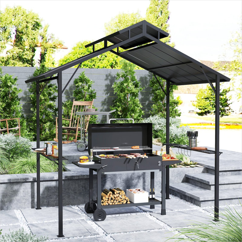 Pavillon de jardin 8 x 5 pi avec finition noire classique et 10 crochets, grille rigide, rangement de 5 po, conception résistante à l'eau