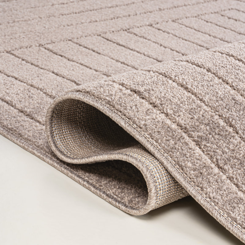 Amnon High-Low Minimalist Angle Geometric Light Taupe Indoor/Outdoor Rug, Rectangle 3'11" x 6'