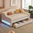 Linen Upholstered Twin XL Daybed With LED Lighting Two Under-Bed Storage Drawers Solid Wood Frame Soft Beige-1998055240