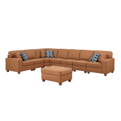 Shayle Artificial Leather Modular Sectional With Ottoman