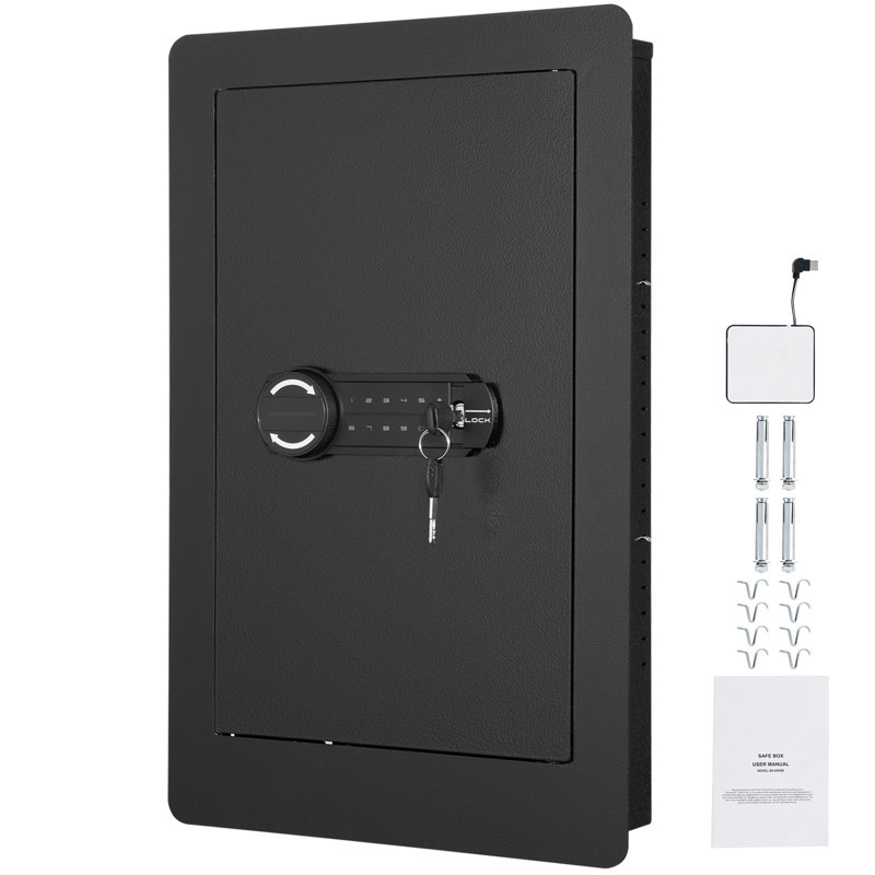 Black Steel 25.59" Tall In-Wall Safe with Keypad and Shelves