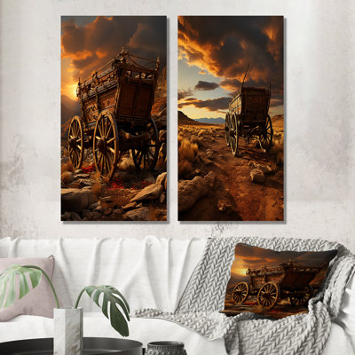 Old American Cart In Texas Horizon - Old American Cart Metal Art Print Set Of 2