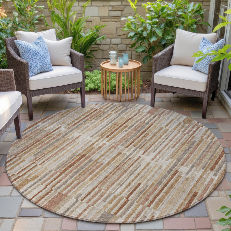 Tapis terre cuite lavable à la machine intérieur / extérieur Xhevrie, Rond 8 pi