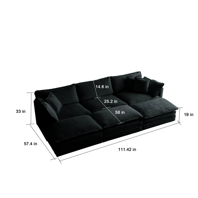 Comtable Deep Seat Reversible Modular 6 Seater Sectional Super Soft Sofa U Shaped Sectional Couch With 3 Ottomans, 3 Toss Pillows And 2 Arm Pillows