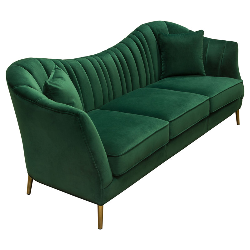 Ava 93'' Emerald Green Velvet Tufted Sofa with Gold Legs