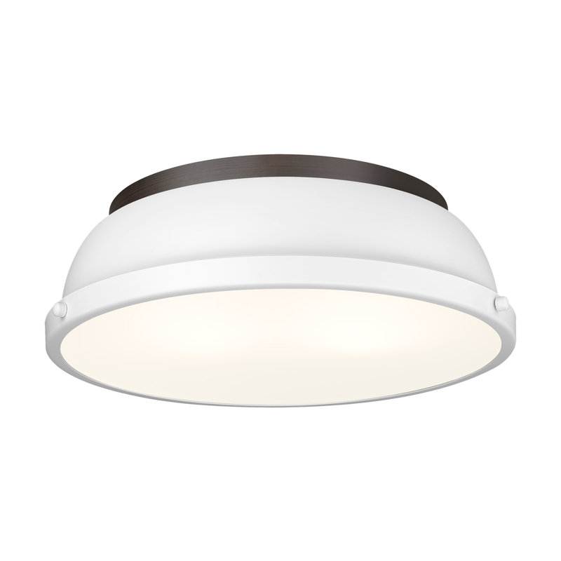 Plafonnier encastré 14 po Hulali, Blanc mat, Bronze huilé