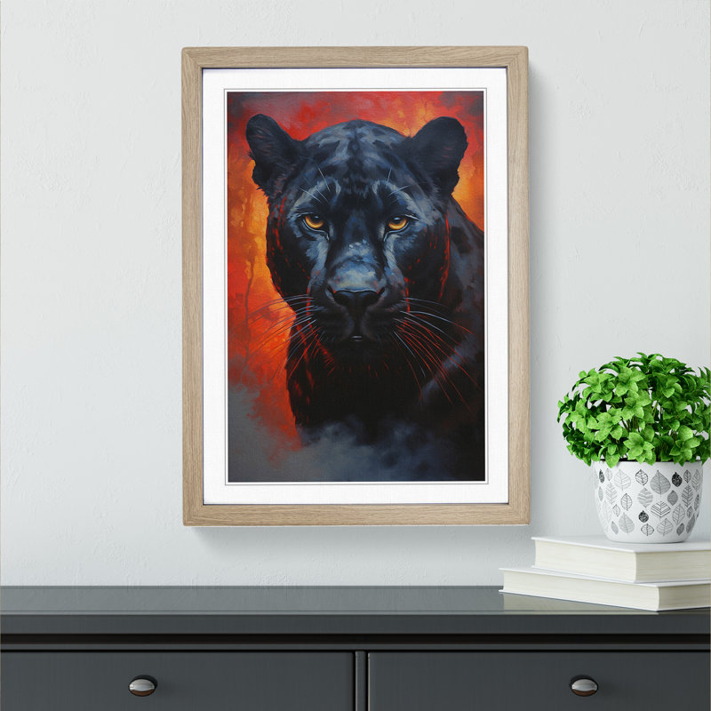 Panther Hard Edge Painting No.2 - Single Picture Frame Print on Wood, 64cm H x 46cm W x 2cm D, Oak Framed