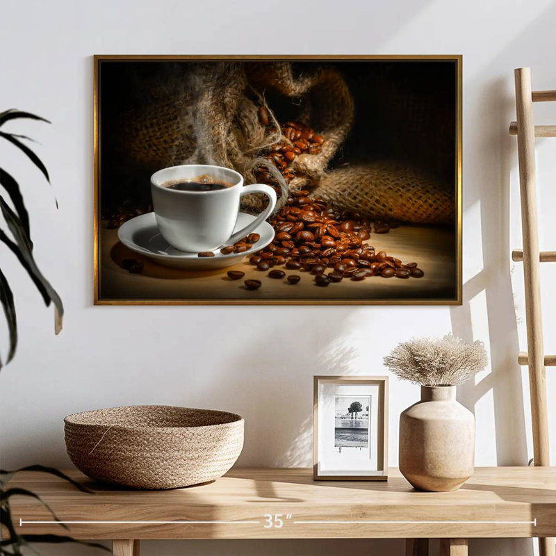 Café fraîchement moulu, Cadre flottant doré, 25 po x 17 po