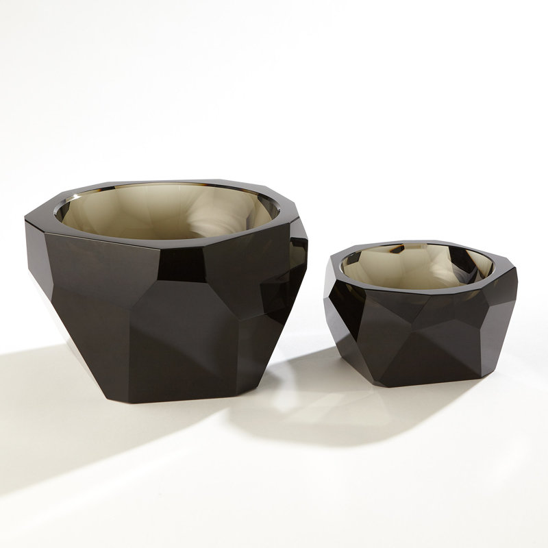 Multi Facet Crystal Bowl, Gray, 4" H x 7" W x 15.75" D