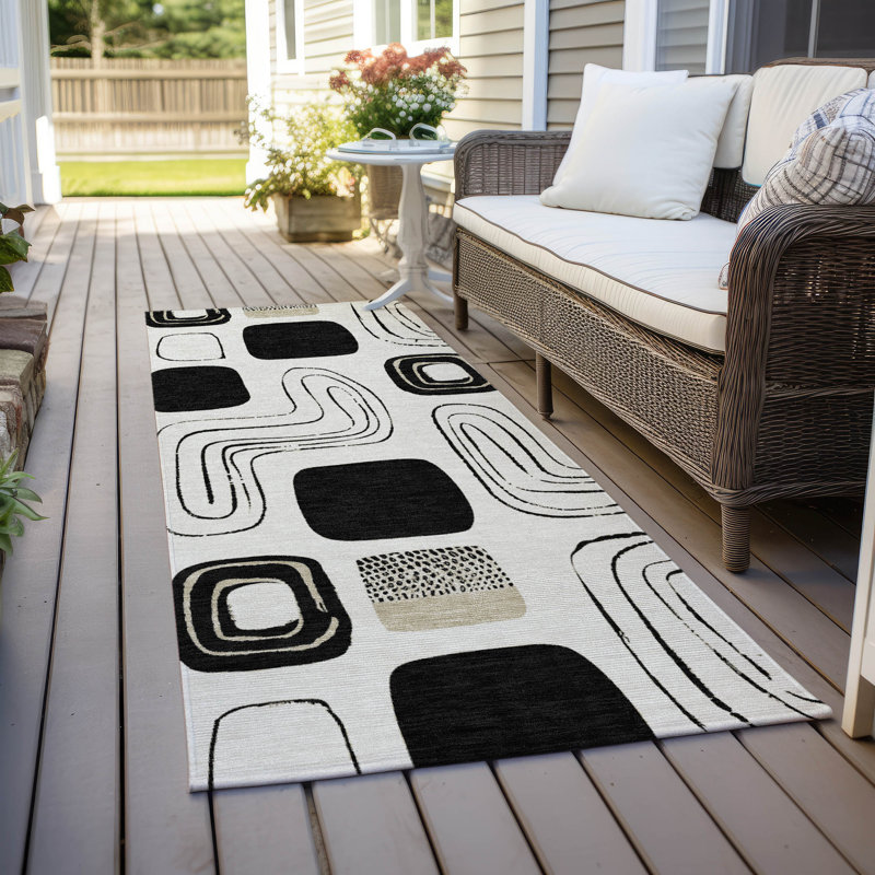 Tapis intérieur / extérieur ivoire Aelira, 2'3" x 7'6"