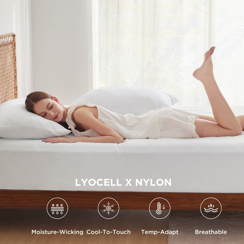 Drap-housse pour lit en nylon Lyocell, Blanc pur, Ensemble de drap très grand avec un drap-housse e