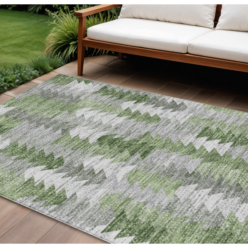 Tapis intérieur / extérieur lavable vert et vert 10 pi x 14 pi HomeRoots