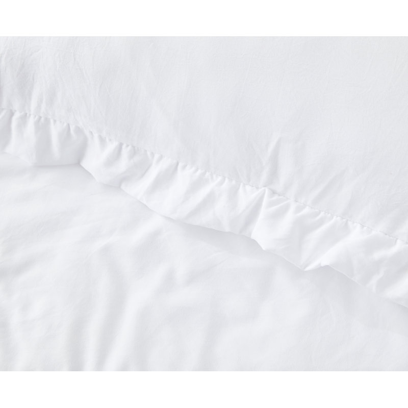 Nora Washed Microfiber Ruffled Comforter Set, White, Oversized King Comforter + 2 King Shams