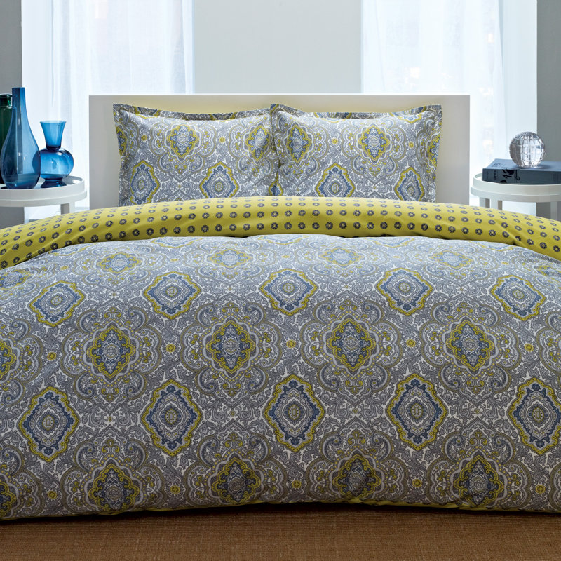 Ensemble de housse de couette réversible moderne et contemporain Milan, Housse de couette très grand + 2 taies, Jaune
