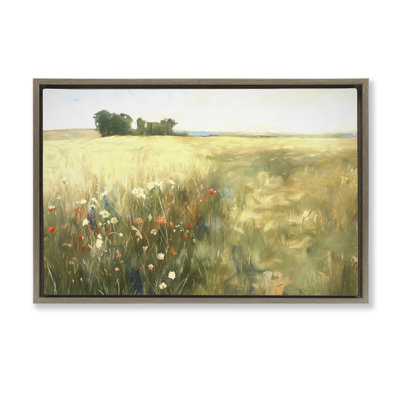 «Floral Prairie Meadow», toile flottante encadrée noire par Ramona Murdock