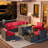 Caradog Wicker 6 - Person Patio Conversation Sets with Cushions, Coffee Table and 44" Fire Pit Table-927787556