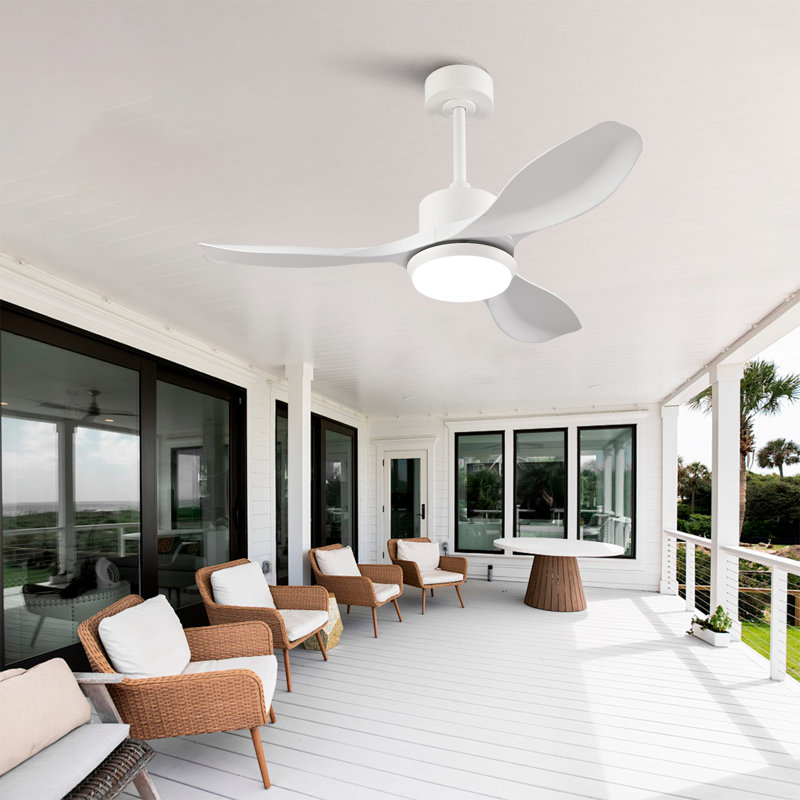 Le ventilateur de plafond blanc moderne le plus vendu avec lumière, avec 3 pales en plastique ABS, une télécommande, un moteur à courant continu réversible et un éclairage à DEL à intensité variable.