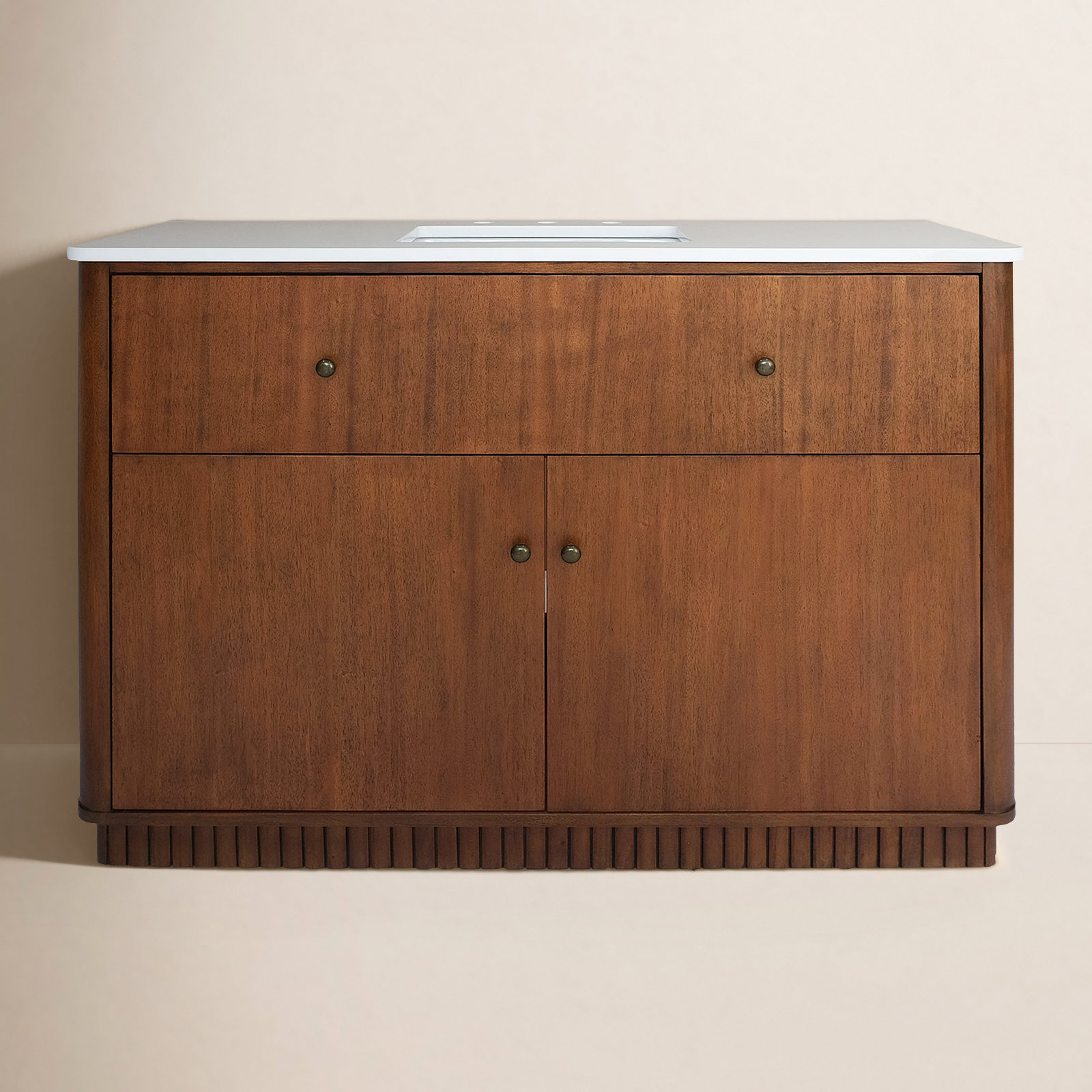 Duncan Oak Carved Plinth Bathroom Vanity with Quartz Top, 48"