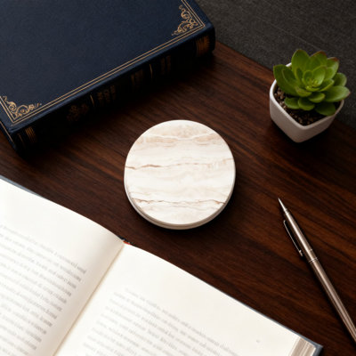 Absorbent Ceramic Drink Coasters Set With Holder, Marble Style Coasters For Wooden Tables And Home Decor, Set Of 6 With Non-Slip Base