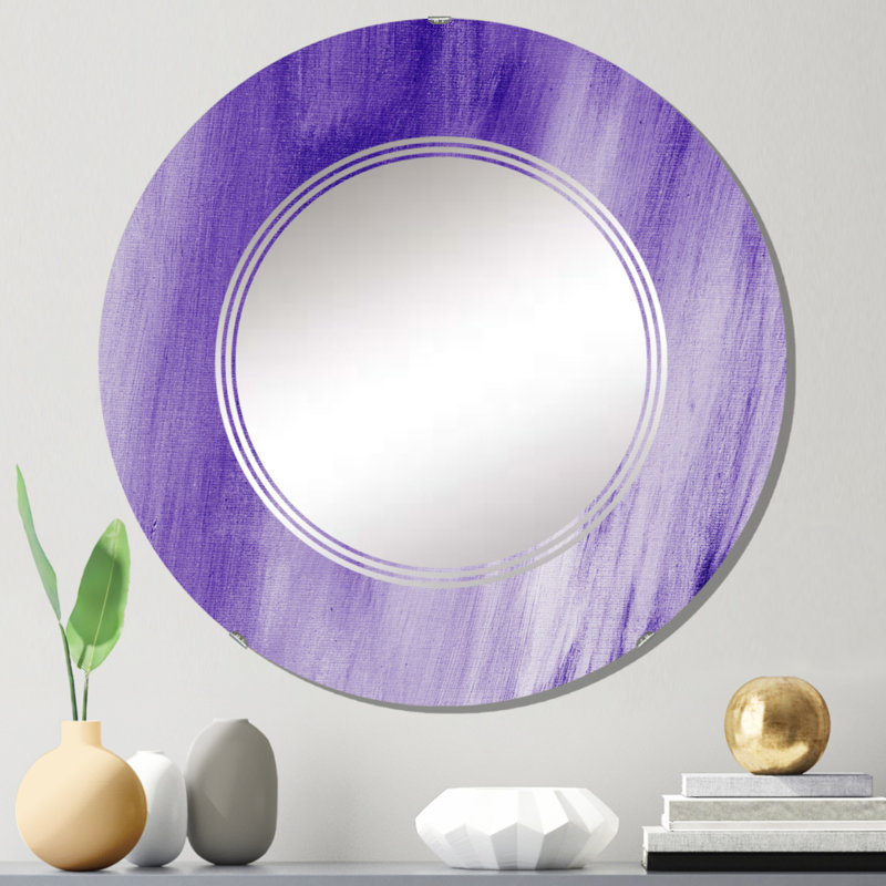 Ultra violet et bleu marbre univers II - Miroir mural moderne rond, 24 po x 24 po