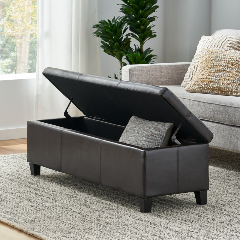 Brown PU Leather Storage Ottoman Bench - Multi-Functional Seating and Hidden Storage Solution