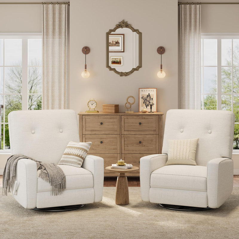 Fauteuil inclinable pivotant à 360 °, fauteuil inclinable manuel en lin pour chambre de bébé, salon, chambre à coucher et petits espaces