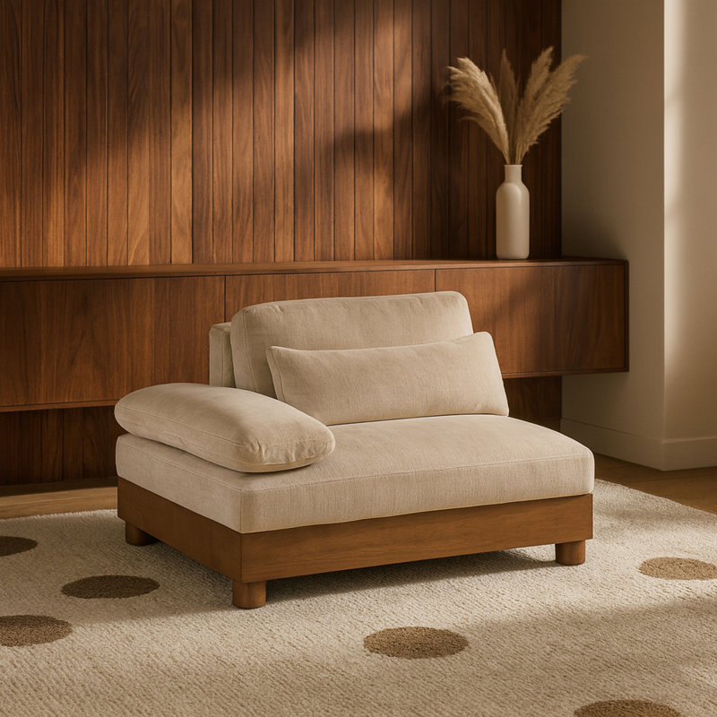 Fauteuil modulaire revêtu de tissu en chenille Turin, Tissu chenille beige, Brun