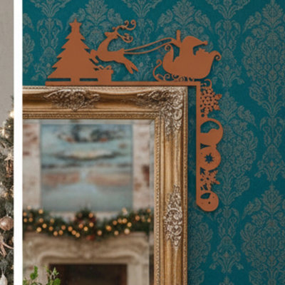 Décoration de coin rétro en métal traîneau et renne de Noël