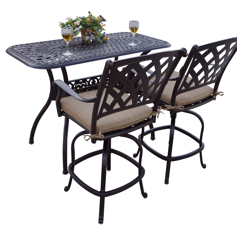 Parikh 3-Piece Patio Counter Height Bar Set with 26 x 52'' Rectangular Bar Table